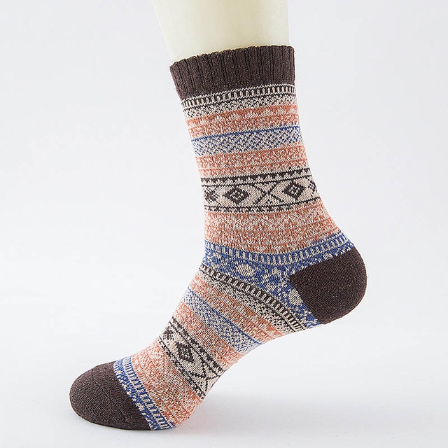 

3 Pairs Thick Rabbit Wool National Wind Square Tube Socks for Men(Coffee)