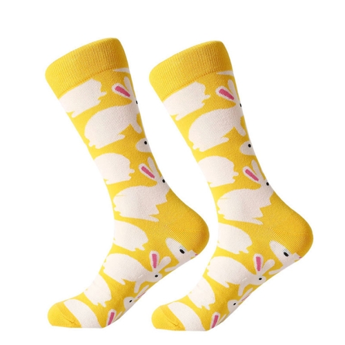 

3 Pairs Cotton Various Cartoon Geometric Patterns Fashion Men Tube Socks(Rabbit)