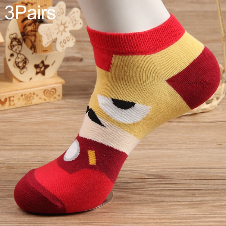 

3 Pairs Cotton Cartoon Pattern Summer Trend Men Socks Boat Socks(Yellow Red)