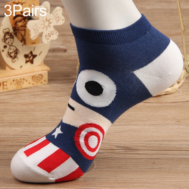 

3 Pairs Cotton Cartoon Pattern Summer Trend Men Socks Boat Socks(Dark Blue)