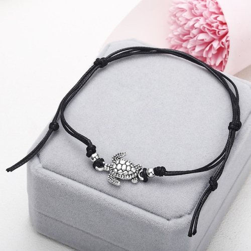 

Boho Anklet Wax String Sea Turtle Lacing Foot Jewelry Beads Bracelet for Women(black)