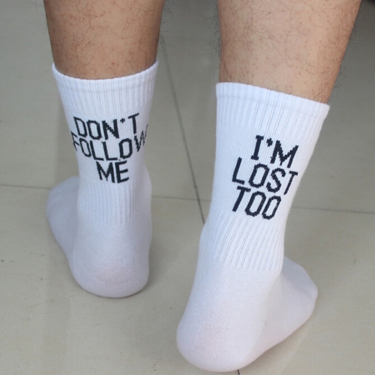 

English Word Printed Socks Creative Hip Hop Street Skateboard Unisex Socks, Size:One size(White )
