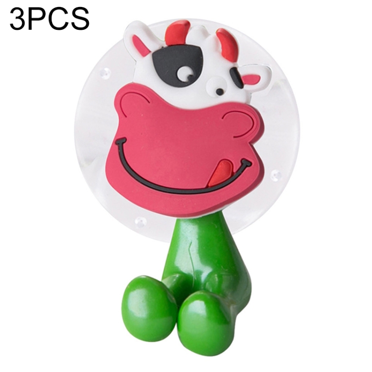 

3 PCS Animal Shape Suction Cup Toothbrush Holder Hooks, Pattern:Cow