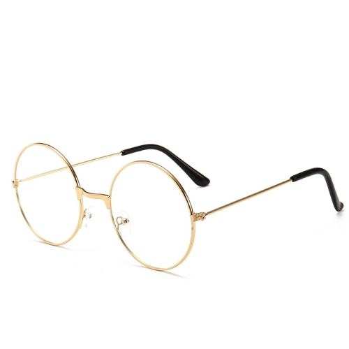 

Retro Large Round Eyeglasses Metal Frame Anti Blue-ray Plain Glass Spectacles(Gold)