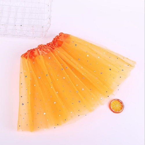 

Girls Stars Sequins Mesh Tutu Skirt Costumes, Size:One Size(Orange)
