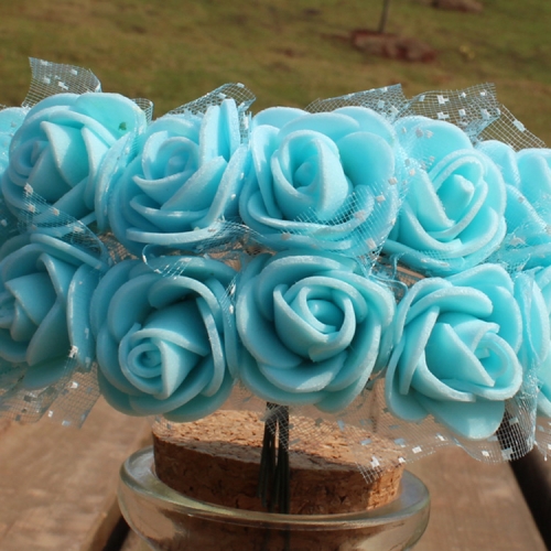 

DIY Mini Foam Rose Artificial Flower Bouquet Multicolor Rose Wedding Flower Decoration Scrapbooking Fake Rose Flower(blue)
