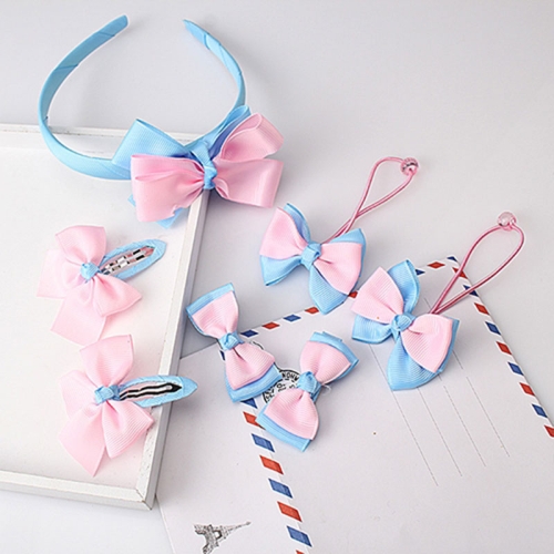 

7 PCS/Set Children Accessories Hairband Baby Girls Lovely Bow Headwear Hair Clip(Blue + pink)