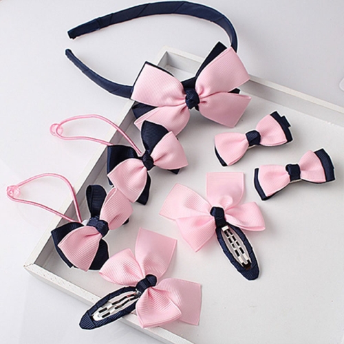 

7 PCS/Set Children Accessories Hairband Baby Girls Lovely Bow Headwear Hair Clip(Pink + Navy)