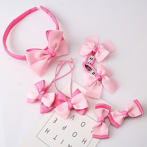 

7 PCS/Set Children Accessories Hairband Baby Girls Lovely Bow Headwear Hair Clip(Watermelon red + pink)