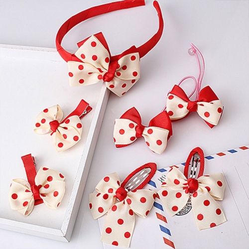 

7 PCS/Set Children Accessories Hairband Baby Girls Lovely Bow Headwear Hair Clip(Light yellow+ red dots)