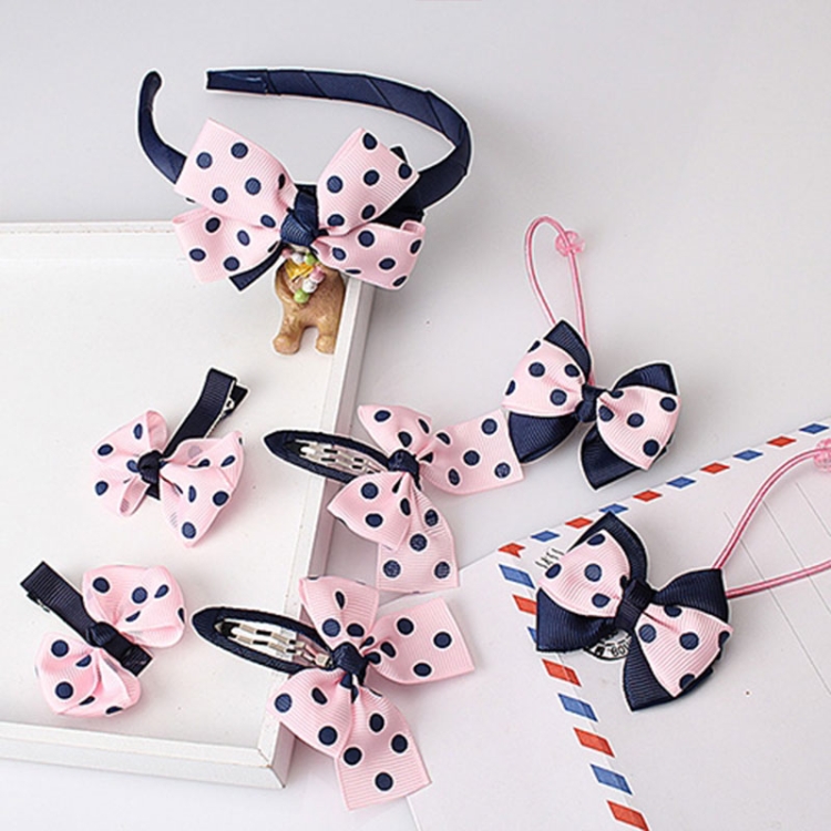 

7 PCS/Set Children Accessories Hairband Baby Girls Lovely Bow Headwear Hair Clip(Pink+navy dots)