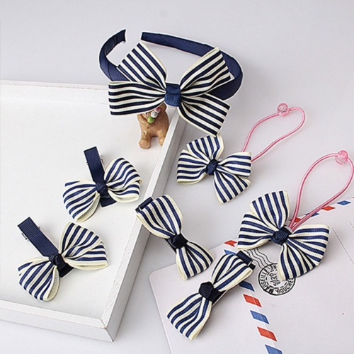 

7 PCS/Set Children Accessories Hairband Baby Girls Lovely Bow Headwear Hair Clip(Navy striped)