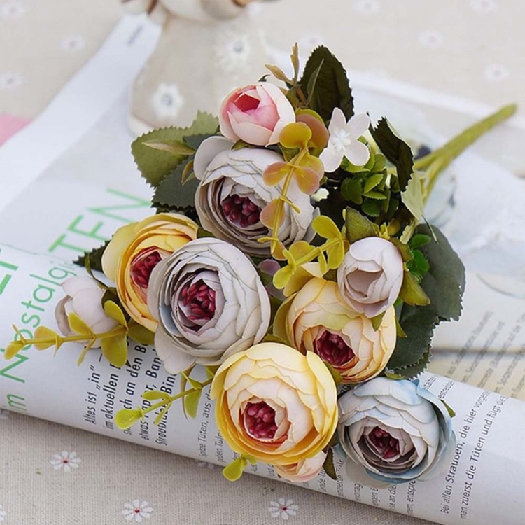

1 Bundle Retro Tea Roses Bride Bouquet Artificial Flowers(Yellow)