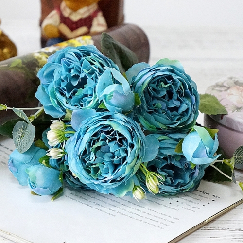 

5 PCS Artificial Rose Flowers Small Bouquet Flores Home Party Wedding Fake Flower Decoration(Blue)