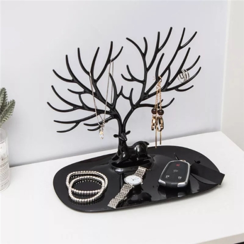 

Plastic Antler Shaped Creative Ring Lipstick Rack Necklace Jewelry Cosmetic Storage Display Organizer(Black)