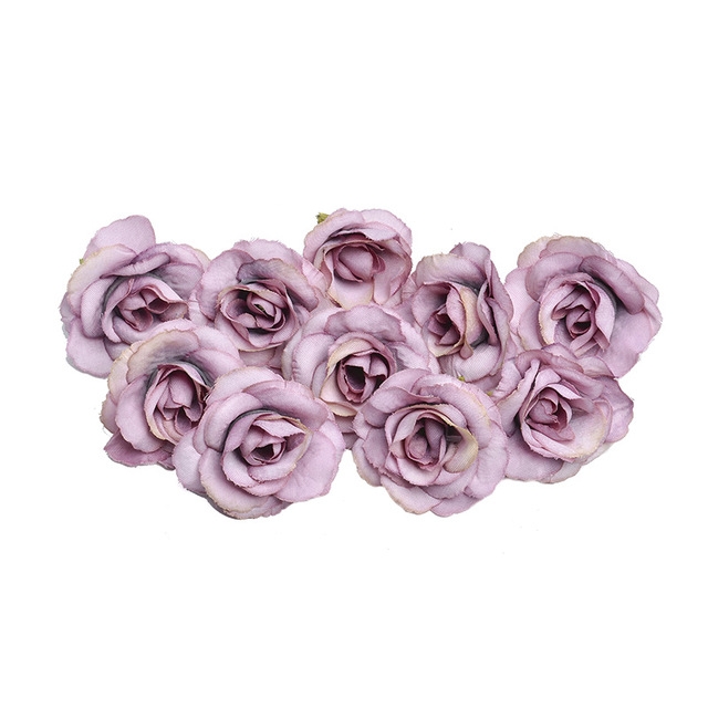 

10 Sets 4cm Artificial Flower Silk Rose Flower Head for Wedding Party Home Decoration(Purple Red)