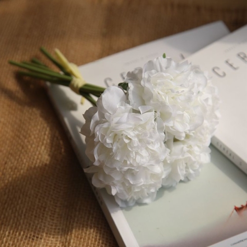 

5 Heads Fake Flowers Artificial Flowers Peony Bouquet for Wedding and Home Decoration(White)