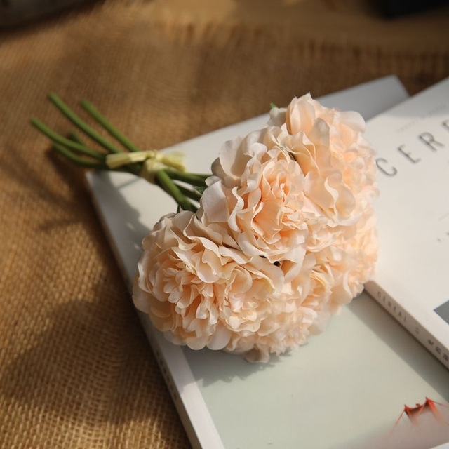 

5 Heads Fake Flowers Artificial Flowers Peony Bouquet for Wedding and Home Decoration(Champagne)