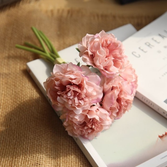 

5 Heads Fake Flowers Artificial Flowers Peony Bouquet for Wedding and Home Decoration(Pink)