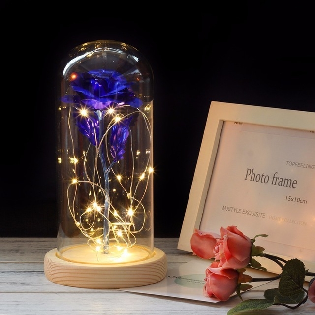 Sunsky Simulation Roses Lights Glass Cover Decorations Crafts