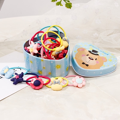 

20 PCS Gift Box Packed Girls Cute Cartoon Elastic Hair Bands Headwear Scrunchies Rubber(Bear Box Mix)