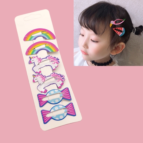 

6 PCS/Set Kids Hair Accessories Fruit Hairpins Cartoon Rainbow Hair Clip(Candy rainbow 5#)