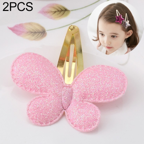 

2 PCS Metal Color Children Shiny Hairgrips Baby Hairpins Girls Hair Accessories, Size:4.7cm(Pink Butterfly)