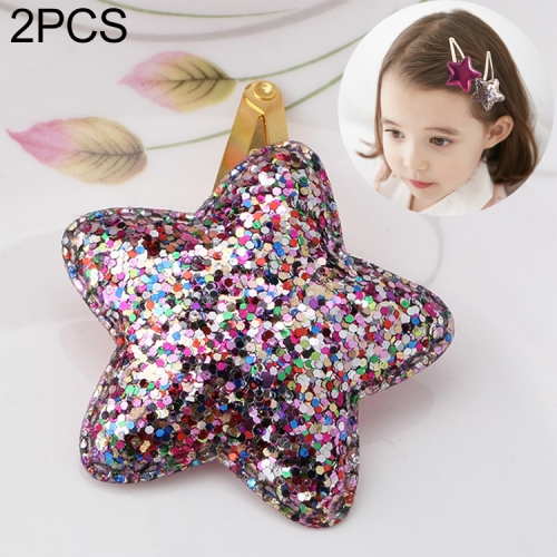 

2 PCS Metal Color Children Shiny Hairgrips Baby Hairpins Girls Hair Accessories, Size:4.7cm(Colorful Star)