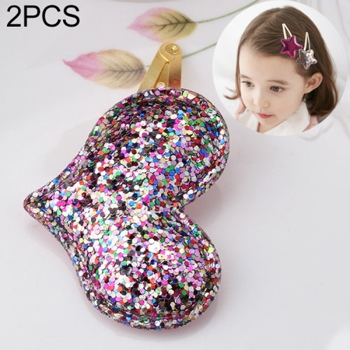 

2 PCS Metal Color Children Shiny Hairgrips Baby Hairpins Girls Hair Accessories, Size:4.7cm(Colorful Heart)