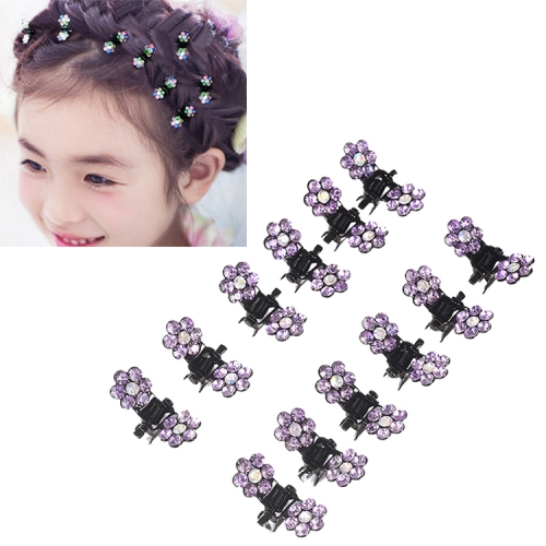 

12 PCS Crystal Rhinestone Flower Hair Claw Hairpins Hair Accessories Children Small Catch Clip(Purple)