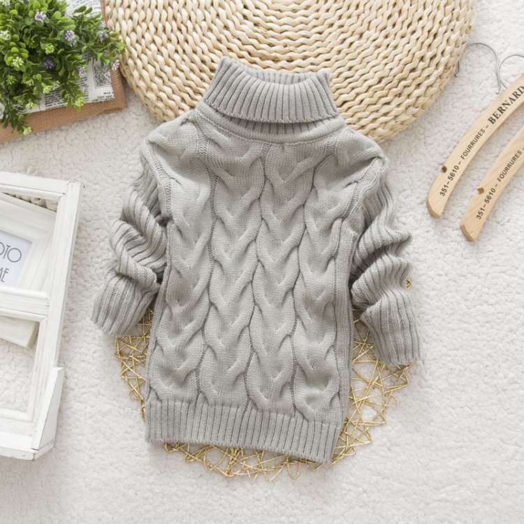 

Grey Winter Children's Thick Solid Color Knit Bottoming Turtleneck Pullover Sweater, Height:14 Size（80-90cm）