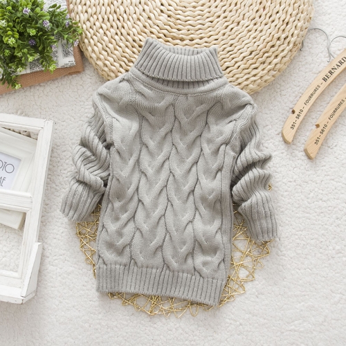 

Grey Winter Children's Thick Solid Color Knit Bottoming Turtleneck Pullover Sweater, Height:16 Size（90-100cm）