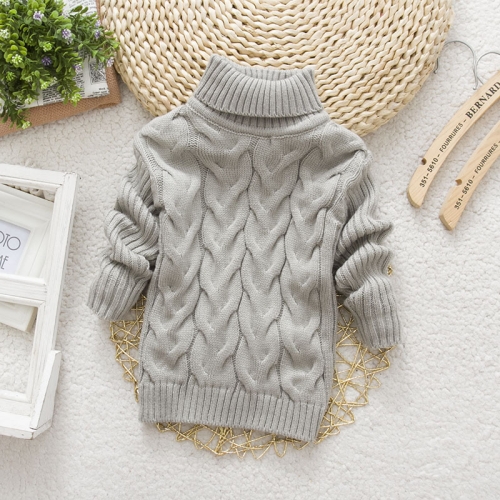 

Grey Winter Children's Thick Solid Color Knit Bottoming Turtleneck Pullover Sweater, Height:24Size（140cm）