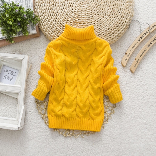 

Yellow Winter Children's Thick Solid Color Knit Bottoming Turtleneck Pullover Sweater, Height:16 Size（90-100cm）