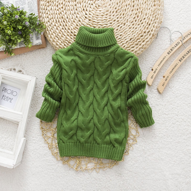 

Green Winter Children's Thick Solid Color Knit Bottoming Turtleneck Pullover Sweater, Height:18 Size（100-110cm）