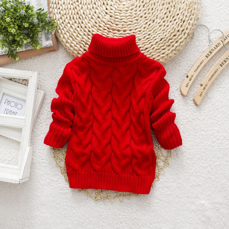 

Red Winter Children's Thick Solid Color Knit Bottoming Turtleneck Pullover Sweater, Height:20Size（120cm）