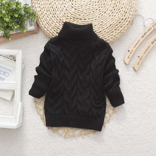 

Black Winter Children's Thick Solid Color Knit Bottoming Turtleneck Pullover Sweater, Height:16 Size（90-100cm）