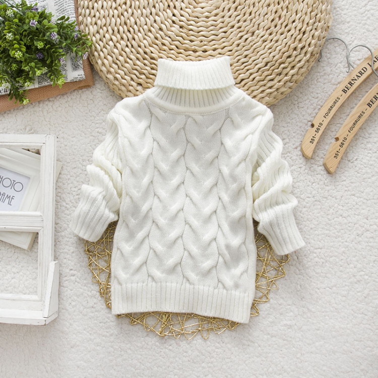 

White Winter Children's Thick Solid Color Knit Bottoming Turtleneck Pullover Sweater, Height:20Size（120cm）