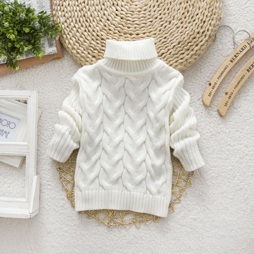 

White Winter Children's Thick Solid Color Knit Bottoming Turtleneck Pullover Sweater, Height:22Size（130cm）