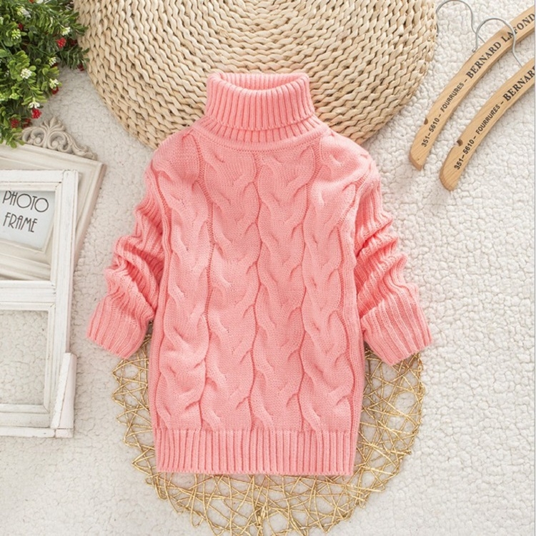 

Pink Winter Children's Thick Solid Color Knit Bottoming Turtleneck Pullover Sweater, Height:20Size（120cm）