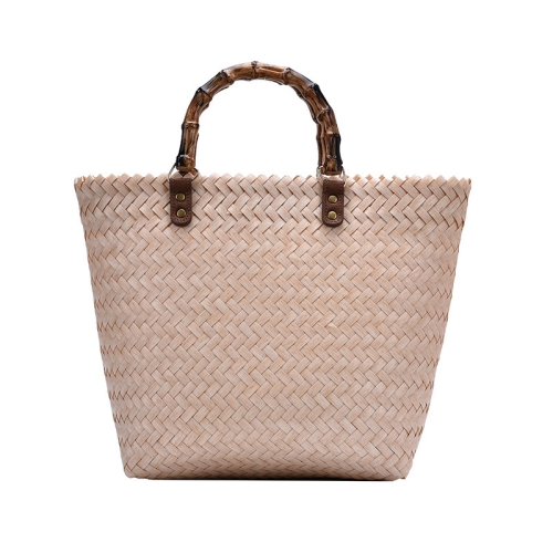 

Retro Large-Capacity Bamboo Portable Straw Beach Bag(Beige)