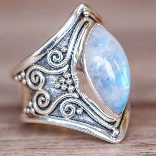 

Vintage Silver Big Stone Ring for Women Fashion Bohemian Boho Jewelry, Ring Size:10