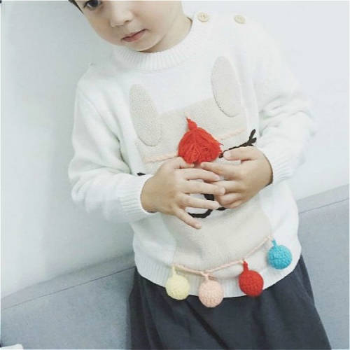 

Autumn Children Sweater Three-dimensional Alpaca Shape Round Neck Casual Sweater, Height:90cm(White)
