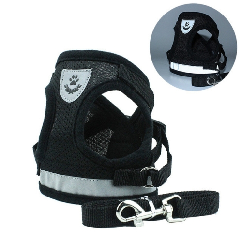 

Adjustable Polyester Mesh Reflective Vest Lead Leash for Pet Dog, Size:L(Black)