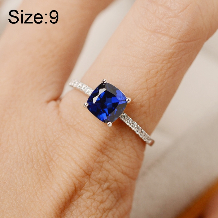 

Women Fashion Desgin Luxury Inlaid Stone Square Rings, Ring Size:9(Blue)