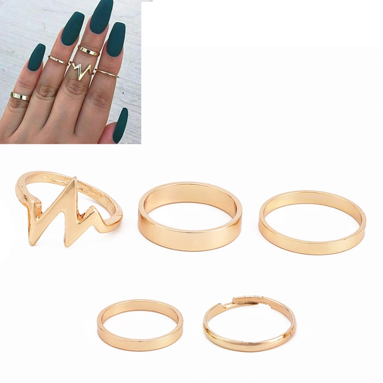 

5 PCS Retro Lightning Electrocardiogram Alloy Smooth Wave Ring(Gold)
