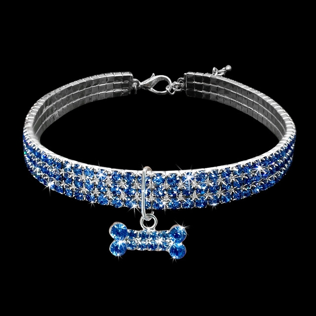 

2 PCS Bling Rhinestone Dog Collar Crystal Puppy Chihuahua Pet Dog Collars Leash For Small Dogs Mascotas Accessories L(Blue)