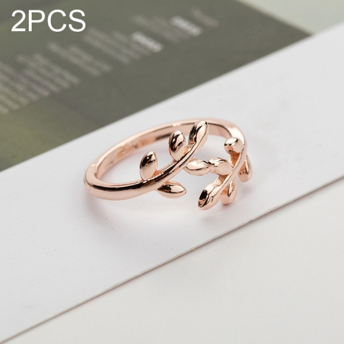 

2 PCS Charms Tolive Tree Branch Leaves Adjustable Open Ring for Women(Rose Gold)