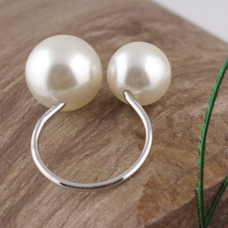 

Elegant Lady Style U-shaped Size Pearl Opening Adjustable Ring(Silver)
