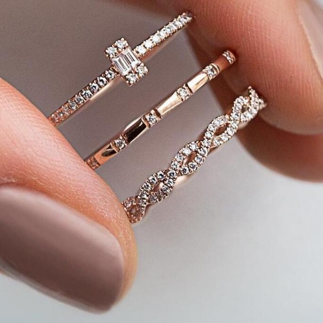 

3PCS/Set Women Girls Fashion Geometry Crystal Rings, Ring Size:8
